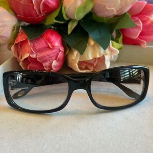 Talbots Y2K Retro Sunglasses Black Wraparound Frame W/ Zebra Metal Detail On Arm